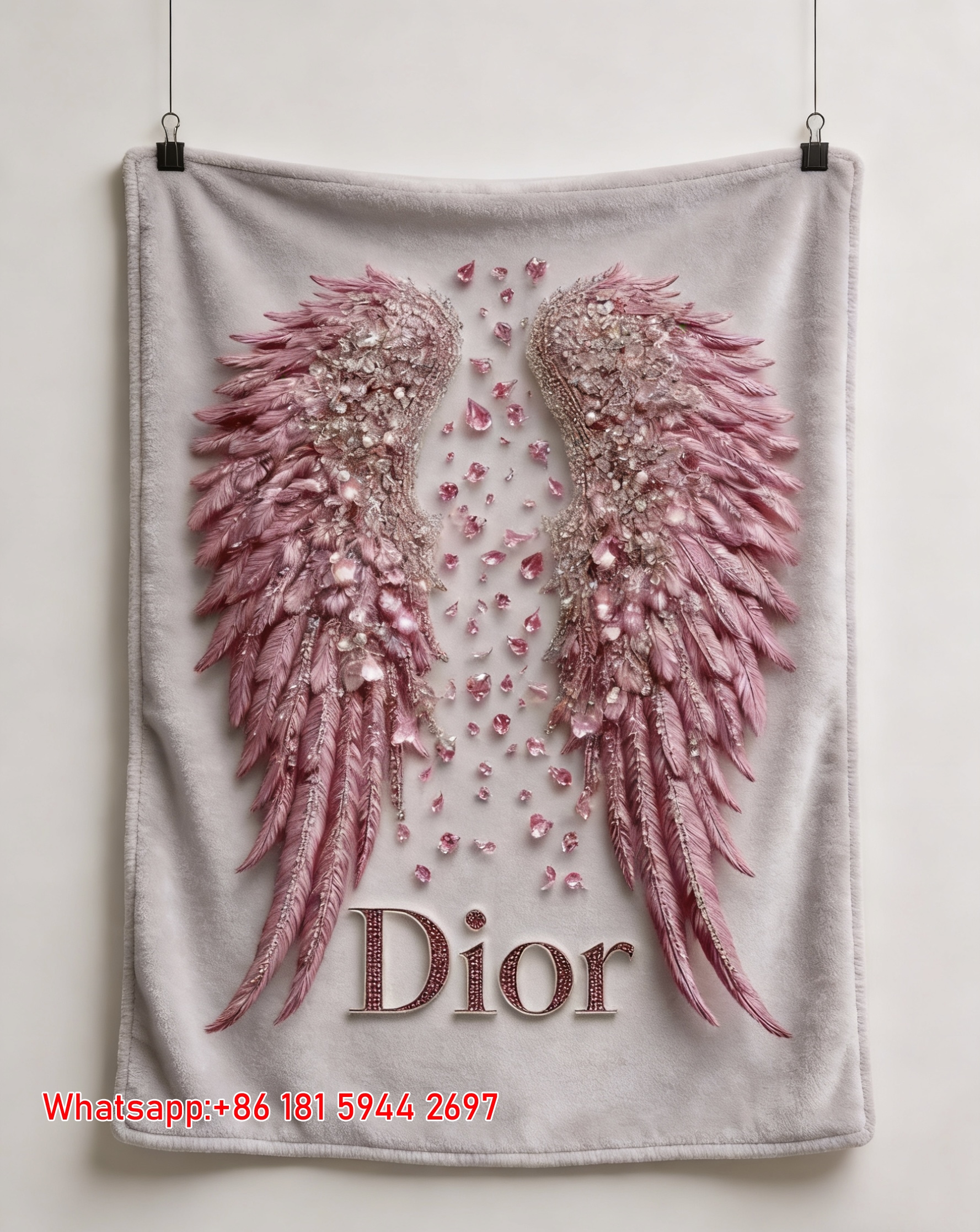 Dior Pink Crystal Wings Flannel Throw Blanket D033